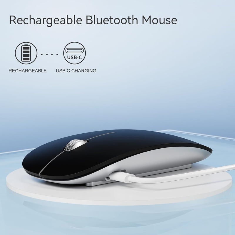 TENMOS M18 Bluetooth Mouse, USB C Rechargeable Wireless Mouse, Triple Mode (Dual Bluetooth+USB) Computer Silent Mice Portable with USB Receiver Type C Adapter for Laptop/MacBook/iPad/PC - Matte Black - Image 5